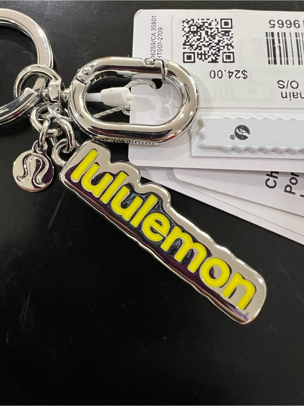 lululemon athletica Silver Keychain with Yellow Logo Tag